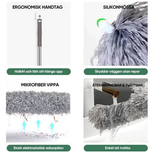 Uppfällbar, tvättbar, böjd dammvippa i mikrofiber